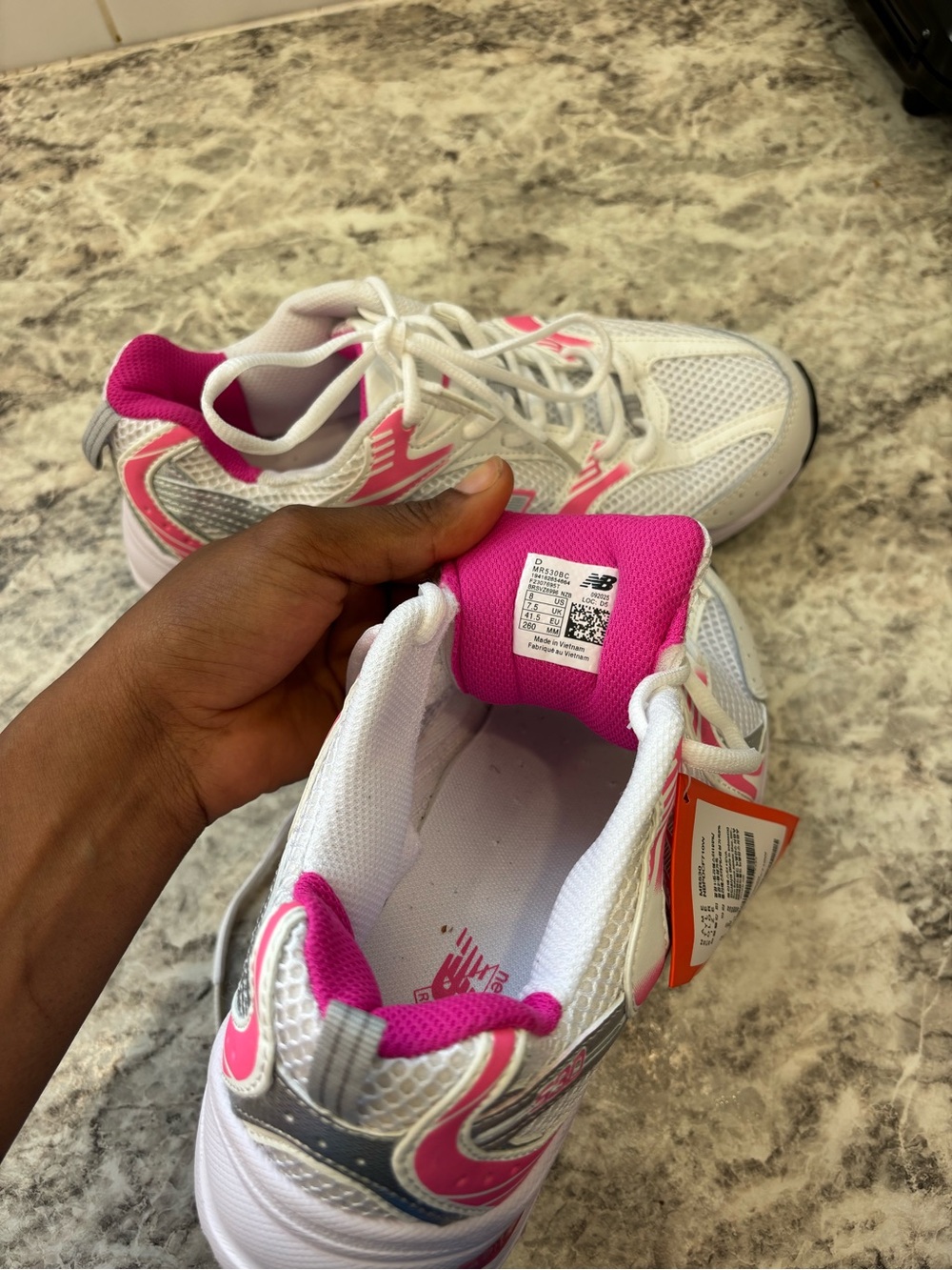 New Balance White and Pink Kids Athletic Sneakers